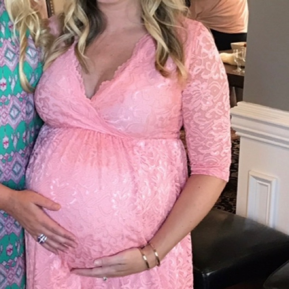 Pink lace 3/4 sleeve maternity dress